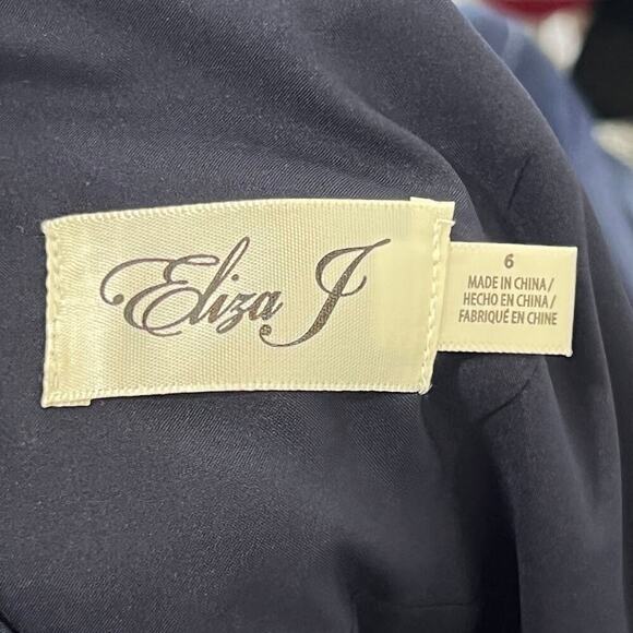 Eliza J Navy Ruffled Chiffon Draped Sleeveless Evening Wide Leg Jumpsuit Size 6 - Picture 10 of 12